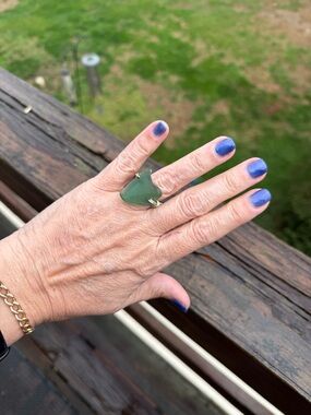 Green Sea Glass Statement Ring - Women Jewelry